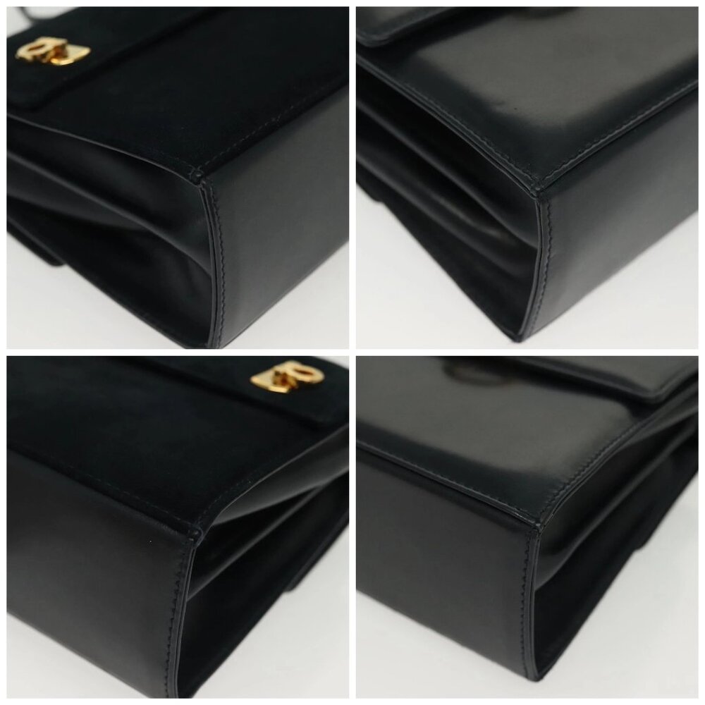 Salvatore Ferragamo Gancini Shoulder Bag Leather Suede Navy Gold Auth - Picture 16 of 16